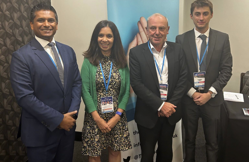 Aubrey with panellists Dr Sandesh Gulhane MSP (Shadow Secretary, Health and Social Care) Prof. Karol Sikora (Former Director, WHO Cancer Programme) and Mubeen Bhutta (Head of Policy, Samaritans).