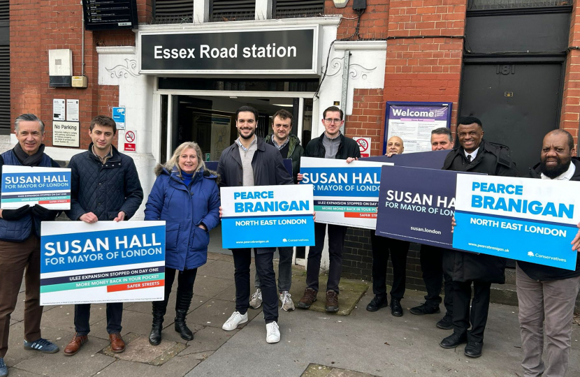 Aubrey campaigning with the Islington Conservative team for Susan Hall