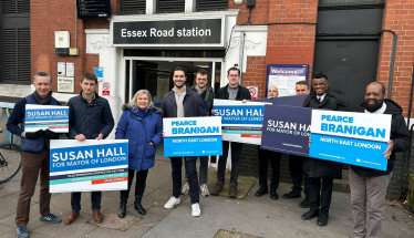 Aubrey campaigning with the Islington Conservative team for Susan Hall